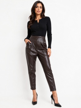 GUESS – spodnie z imitacji skóry damskie, brązowe, rozm. EU 40 / M-L