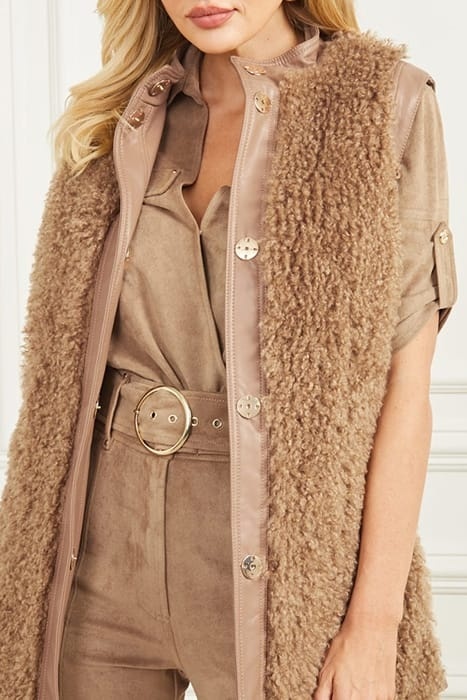 MARCIAO by GUESS Susy Vest – damska dwustronna kamizelka z futerkiem, beżowa/brązowa, rozm. S